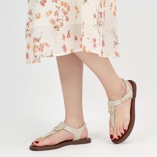 Image of Alicegana Womens Sandals Dressy Summer： Comfortable T-Strap Flat Thong Sandals Casual Flip Flops Shoes with Adjustable Ankle Buckle for Walking 2026