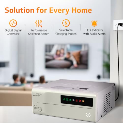 Image of V-Guard Inverter & Battery Combo (Prime 1150 Mili Pure Sine Wave 1000VA /12V Inverter, VT 165S 154 Ah Tall Tubular Battery) for Home, Office & Shops