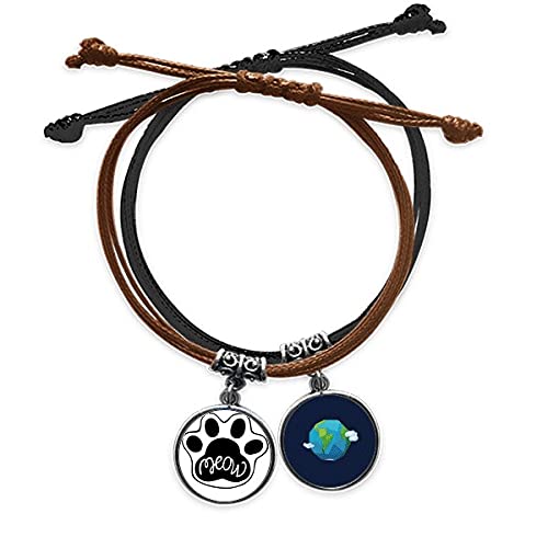 Pulsera Miau de gato con cadena de mano de cuero y cuerda para amuleto tierra