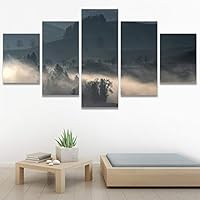 SIGNWIN 5 Panel Canvas Wall Art Foggy Landscape for Home Decorations Ready to Hang - 60