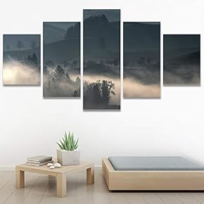 SIGNWIN 5 Panel Canvas Wall Art Foggy Landscape...