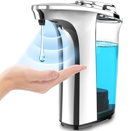 500ml 自動ソープディスペンサー、食器用ソープディスペンサー、タッチレスハンドソープディスペンサー、5段階調節可能なソープ量コントロール、キッチンソープディスペンサー、液体ハンドソープディスペンサー、バスルーム用、シルバー