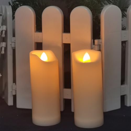 Image of 2 Pack LED Flameless Candles with Remote Battery Operated Outdoor LED Lights 2 inchx 5 inch Fake Flickering Waterproof Candles for Home Decorations Garden Decor Wedding Party Christmas Party
