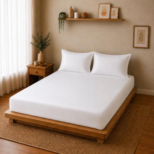 Image of Linen Home Cotton Percale Fitted Bedsheet Set Double Size White