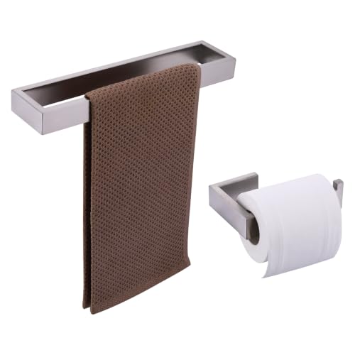 2-Piece Bathroom Hardware Set, Toilet Paper Holder & Towel Bar Brushed | SUS 304 Stainless Steel, Modern Rust-Resistant Design for Home, Towel Holder & Tissue Roll Holder