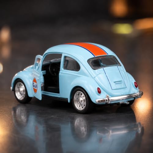 Image of Wizplex CCA Volkswagen Beetle 1967 Gulf 1:54 Officially Licensed Premium Die Cast Metal Car in Acrylic Display Case - Openable Doors, Collectible Classic Car Showpiece for Collectors & Kids 3+