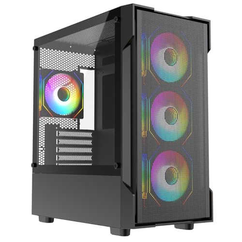 CiT Bolt Black Micro-ATX PC Computer Case With Mesh Front Panel & Tempered Glass Side Panel With Motherboard Compatibility & 4 x 120mm ARGB Infinity Fans Included