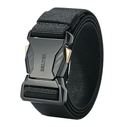 BELTER Cinturón Táctico Hombres, Cinturones de Lona de Nailon de Estilo Militar con Hebilla de Metal de Liberación Rápida (145cm, Negro-A)