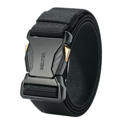 BELTER Ceinture Tactique Militaire Homme Ceinturon Tissu Élastique Avec Boucle en Métal à Dégagement Rapide (Noir-A,115cm)