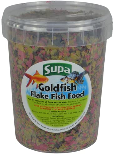 Supa Goldfish Flake Fish Food 1 Litre | Complete Nutritious Diet For All Varieties Of Cold Water Aquarium Fish Comes in a Resealable Bucket to Keep the Feed Fresh