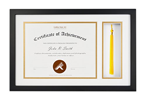 Golden State Art, Diploma Tassel Shadow Box 11x17.5 Frame for 8.5x11 Document/Certificate,