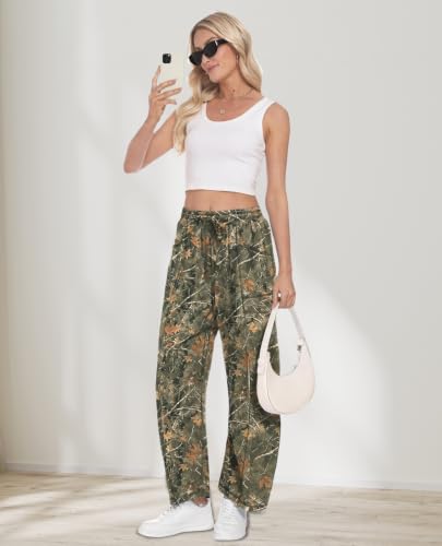 CHANGEOWN Barrel Pants for Women, Wide Leg Baggy Sweatpants Drawstring High Waisted Lounge Trousers with Pockets, Relaxed Fit Casual Pants, RealTreeA, S — view 2