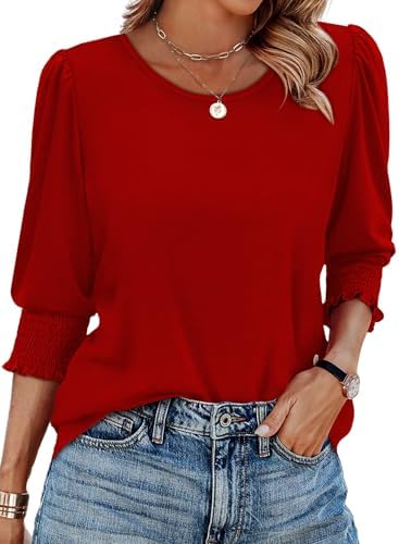 Blusas femininas elegantes casuais de manga 3/4 com punhos franzi...