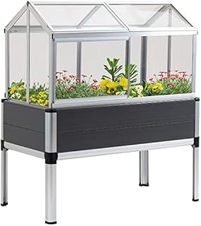 Outsunny Raised Garden Bed with PC Greenhouse Cover and Aluminium Cold Frame, Elevated Planting Box, Outdoor Vegetable Flower Container, Grey