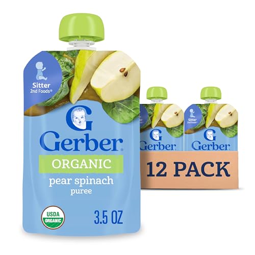 Gerber Stage 2 Organic Pear Spinach Pouches, 3.5 Oz, 12 Pack - image 1