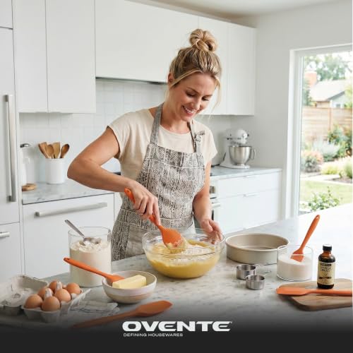 Image of OVENTE Silicone Spatula Set of 5, Heat Resistant, Orange SP12305O | Food Grade Rubber Spatula, BPA-Free and Dishwasher Safe, Nonstick Kitchen Utensils for Baking, Cooking and Mixing