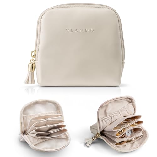 Vlando Estojo pequeno de joias de viagem, presentes de viagem para mulheres, bolsas de joias com zíper, bolsa organizadora de joias de veludo para pulseiras, brincos - branco creme