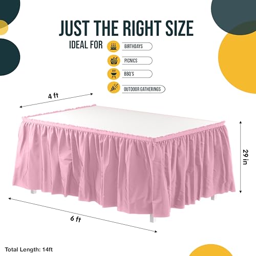 Exquisite Ruffle Table Skirt Pink 6 Pack 14 Ft Long Table Skirts for Rectangle Tables 6ft Plus or Round Tables Skirts with Adhesive Strip for Gender Reveal Decor & Happy Birthday Parties