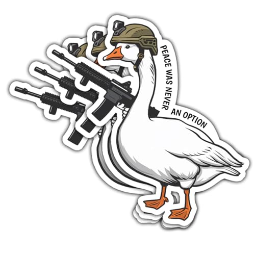 Image of 3pcs Tactical Goose Funny Sticker Pack, Armed Goose Meme Peace was Never an Option Design, Die Cut Waterproof Vinyl Decal for Laptop, Water Bottle, Phone, Window, Helmet Gift 3 Inches