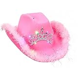 YADIRF Cowgirl Light Up Blinking Tiara Hat Sequin Trimmed For Halloween Costume Accessories,Role Play, Holiday Decorations (Pink 02)