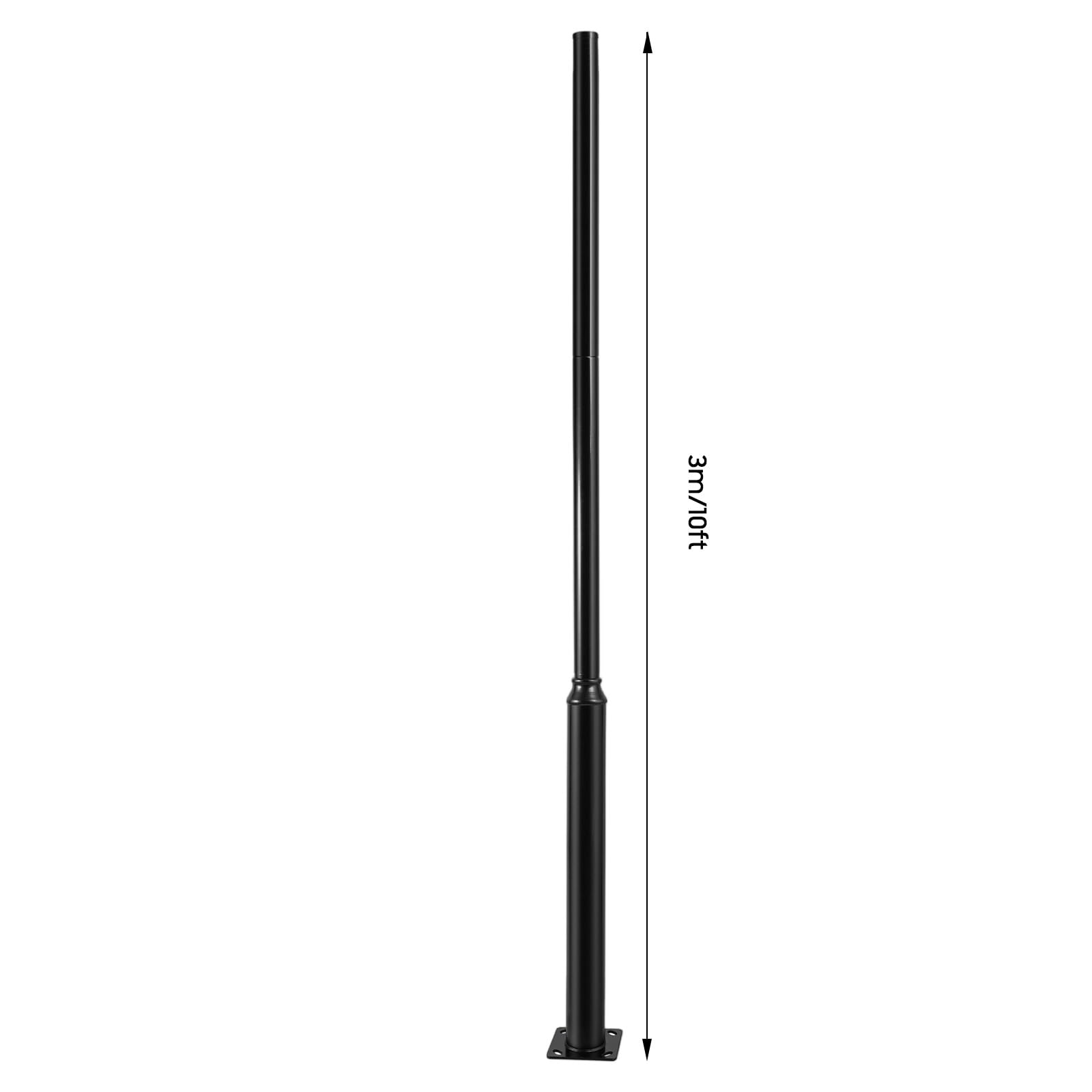 Poste de hierro galvanizado de 3 m de altura para farolas, 100 kg, color negro, para farolas, luces solares, luces de jardín y cámaras de vigilancia