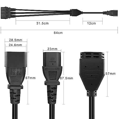 GELRHONR 60cm UPS Server IEC 320 C14 to 3X IEC 320 C13 Y Splitter Extension Power Cord (1 to 3) - Thumbnail 7