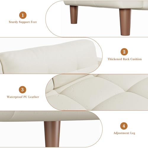 Image of IDEALHOUSE 83 inch Beige Faux Leather Couch, 3 Seater Sofa Couches
