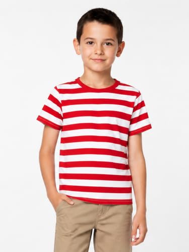Image of LittleSpring Boys Girls T Shirt Rainbow Striped Cotton Crewneck Tees for Kids Fashion