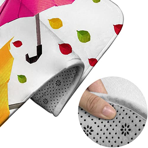 Badezimmerteppich-Set, 3-teilig, bunter Regenschirm-Blattdruck, waschbare Badteppiche, rutschfest, mit Rückenpolster, Konturteppich und Toilettendeckelbezug – Bild 5