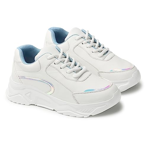 Image of Blinder Womens White Full Blue Laceup Sneakers