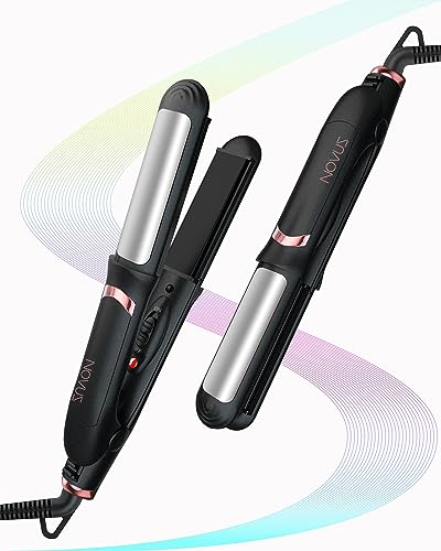 NOVUS mini fer à lisser, petit fer plat en céramique 2 en 1, fer à lisser de voyage à double voltage, chauffage rapide, noir