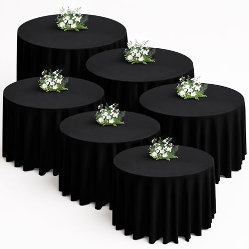 NexaLume 6 Pack 132 Inch (11 Ft) Round Polyester Tablecloth | Mantel Redondo - Black Washable | Fits 96-120 Inch (8-10 Ft) Round Tables/Mesas Redondas | Wedding, Birthday, Banquet Decor by NexaLume - Used condition - US$33.82