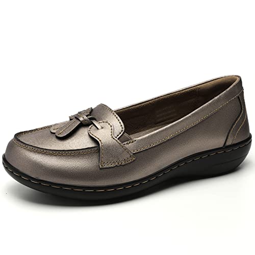 Artisure Women's Classic Metallic Champagne Genuine Leather Penny Loafers Fashion Tassel Boat Shoes Comfort Driving Moccasins Casual Slip On Walking Flats 6 M Us 1003-Xbj060 #TOP1