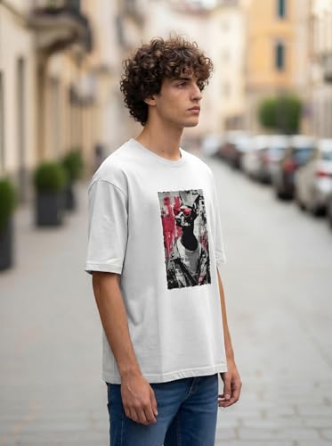 Image of BULLMER Peach Trendy Front Printed oversized Round Neck T-shirt for men