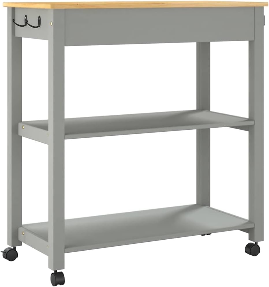 Kitchen Trolley Monza Solid Pine Wood Kitchen cart with Wheels 33.1"x15.7"x34.8" Rolling Kitchen Island with Drawer and Shelves Durable Serving cart for Kitchen Storage