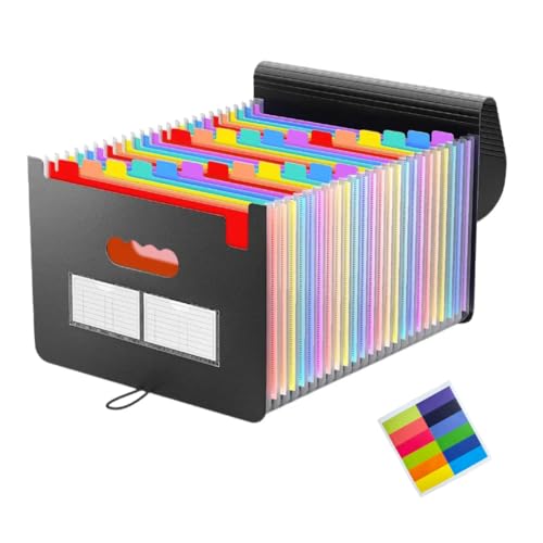 25 Pockets Accordion File Organizer Expanding File Folders, Portable Letter A4 Size Filing Box,Plastic Monthly Receipt Document Organizer,Expandable Accordian Folder with Colored A-Z Tabs