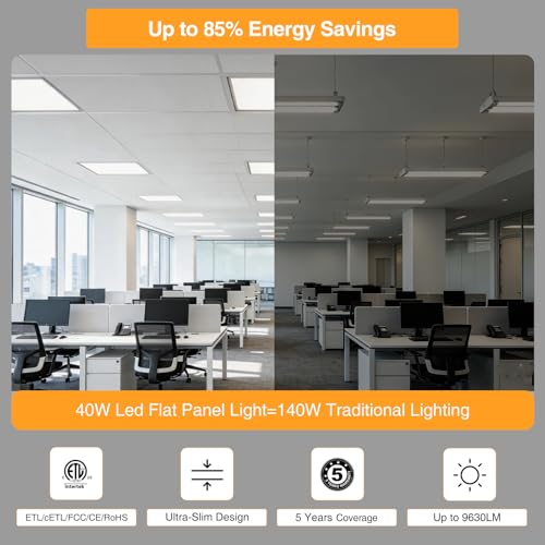 Image of 2x2 LED Flat Panel Light,Selectable 5CCT,0-10V Dimmable,5200LM,6Pack