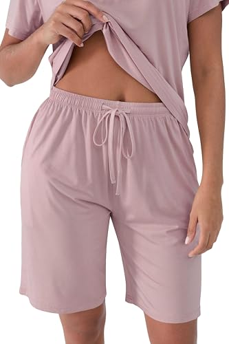 Image of Joyaria Cooling Pajamas Bamboo Viscose PJs Bermuda Shorts Set Women Henley Neck Summer Moisture Wicking Sleepwear