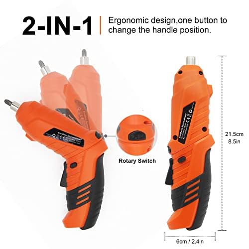 Electric Cordless Screwdriver,MQUPIN 47-in-1 Drill Driver Screwdriver Set,3.6V Battery Power Rechargeable Screwdriver kit,Rotatable Dual Position Handle with LED Light Charger for Home Office Work