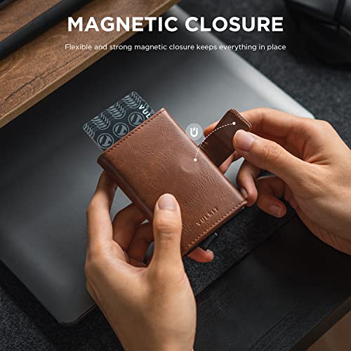 VULKIT RFID Card Wallet for Men, Slim Compact Men's Wallet, Leather RFID Blocking Credit Card Holder Wallet, Trifold Thin Metal Security Pop Up Wallet, Gift Box Packing4