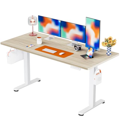 Image of ErGear Height Adjustable Electric Standing Desk, 55 x 28 Inches Sit Stand up Desk, Memory Computer Home Office Desk, Natural