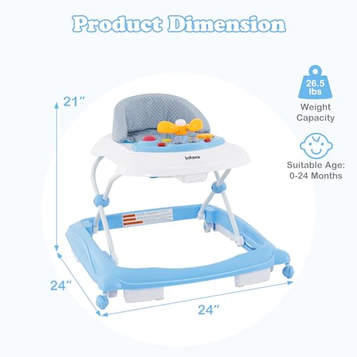 INFANS Foldable Baby Walker, 3 in 1 Toddler Walker Leaning-Seated Walk-Behind with Removable Music Tray, Adjustable Height, Washable Seat Cushion for Boys and Girls (Wave Point) - Thumbnail 5