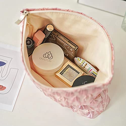 Stardw Cute Pink Makeup Bag Cosmetic Bags For Women And Girls,Travel Makeup Bag Large Capacity Canvas Makeup Bag,Makeup Organizer Bag Zipper Pouch (Pink Heart) #TOP2