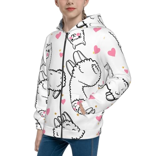 Alpacas and Hearts Kid Hoodies Boys Zip Up Sweatshirts Girls Pullover with Pocket