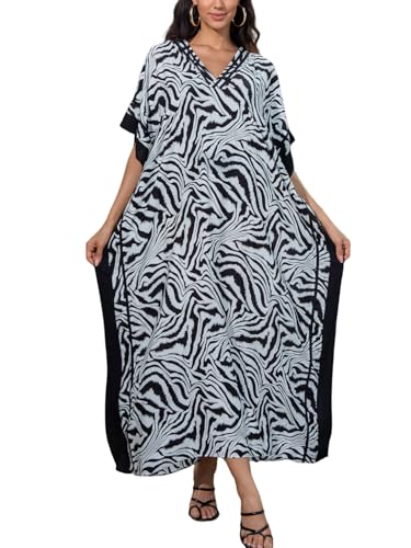Image of KECVOT Kaftan Dresses for Women V-Neck Print Swimsuit Cover Up Plus Size Beach Caftan Lounge Dress