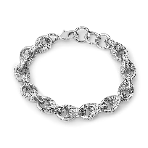 12mm Silver 3D Tulip Bracelet- Premium Silver Plated Jewellery - Luxury Finish and Detailing - Elegant Bracelet for Women & Men (8-9 Inches) - Bling King London
