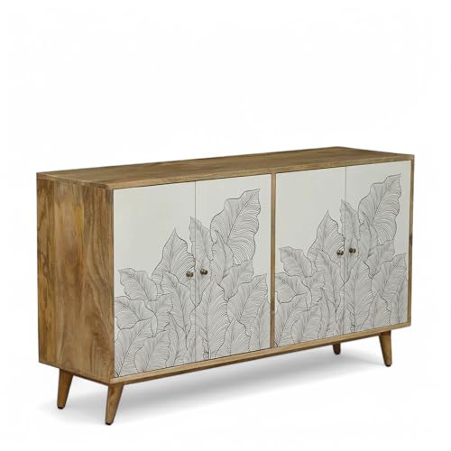 Image of Ranthambore Sideboard Cabinet | Sideboard Cabinet for Living Room | Solid Wood Sideboard | Finish- Natural and White