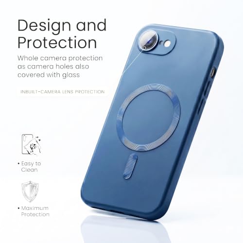 Image of amazon basics Premium Mag-Safe Case for iPhone 16E | Shockproof & Anti-Scratch Cover | Soft Silicone with Wireless Charging | Camera Lens Guard - Blue