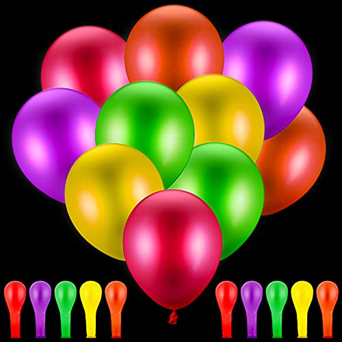 100 Pieces Neon Party Balloons Neon Fluorescent Balloons UV Neon Balloons Blacklight Party Balloons, 12 Inch, 5 Colors Reactive Latex Balloons for Glow Party, Birthday, Wedding Decoration Supplies