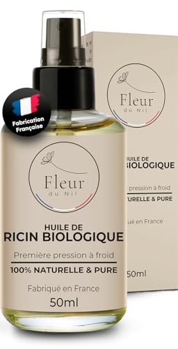 Huile de Ricin BIO 100% Pure et Naturelle - Pressée à Froid - Huile Croissance Cheveux, Cils, huile à Barbe, Ongles, Peau, Vegan, Cosmos Organic, Fabriquée...